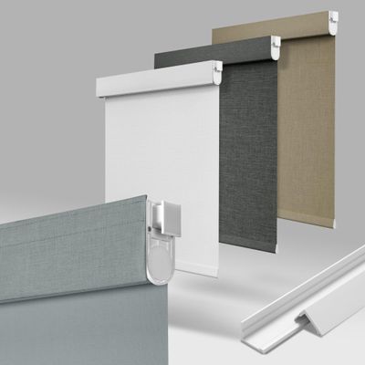 MoDanCeQ No Drill No Tools Blackout Roller Shades for Windows, Cordless Blinds with Linen Fabric-Matched, Custom Roller Blinds for Home Office Door, Light Grey, 44.5" W x 36" H