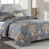 Mybedsoul Dark Grey Quilt Set King Size, 3 Pieces Plaid Floral Bedspread Set Patchwork Reversible Bedding Set Microfiber Lightweight Bedspread Coverlet Set for All Season 110"x90" view 2