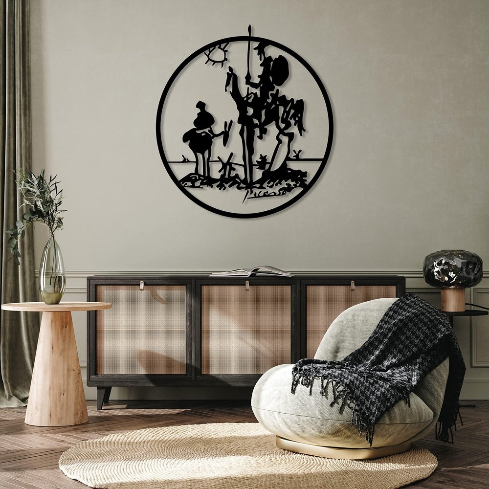 DecoSoul Don Quixote Metal Wall Art, Modern Living Room Metal Wall Decor, Unique Home Decor, Pablo Picasso Artwork, Adventure Lover for Home Decor, Livingroom Wall Art, (14.5 x 13.7 / 37 x 35 cm)