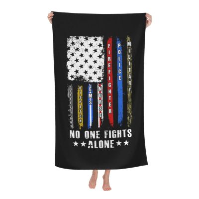 No One Fights Alone USA Flag Thin Line Military Police Nurse Beach Towel Bath Towel Absorbent Bathroom Towels Super Oversized 32x52 Inch
