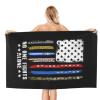 No One Fights Alone USA Flag Thin Line Military Police Nurse Beach Towel Bath Towel Absorbent Bathroom Towels Super Oversized 32x52 Inch view 3