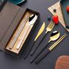 IFAJOOR Flatware Silverware Set, 2/8/12/16/20/24pcs 304 Stainless Steel Cutlery Spoon Chopsticks Set Korean Style Spoon Chopsticks Student Travel Spoon Chopsticks Gift, Tableware Cutlery Set(Gold,16 view 4