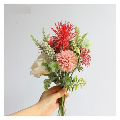 FURUIM2024M Artificial Flowers Simulation Bouquet Bridal Wedding Flowers Bouquet Artificial Silk Rose Pouf Lavender Vanilla Spike Eucalyptus Leaves Wedding Flowers Flower Decoration