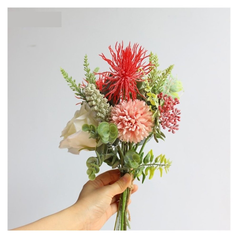 FURUIM2024M Artificial Flowers Simulation Bouquet Bridal Wedding Flowers Bouquet Artificial Silk Rose Pouf Lavender Vanilla Spike Eucalyptus Leaves Wedding Flowers Flower Decoration