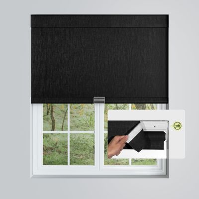 MoDanCeQ No Drill No Tools Roller Shades for Windows, Cordless Blackout Jacquard Fabric-Matched Roller Blinds, Custom Easy to Install Roll Up Blinds for Home Office, Black, 61" W x 64" H