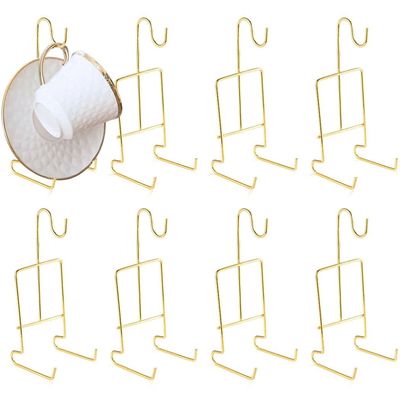 Tea Coffee Cups Plates Stand, 8 Pcs Metal Mug Organizer Rack, Cup And Saucer Display Stand, Golden Finish Teacup And Coffee Mug Rack Saucer Holders