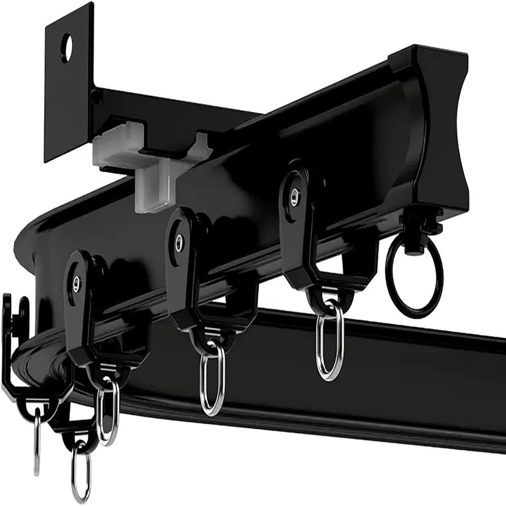 1m-12m Long Black Bendable Ceiling Curtain Railing, L Shape U Shape Flexible Curtain Tracks and Fittings(Wall Mount,1m/3.3ft)