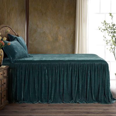 HiEnd Accents Stella Storm Blue Faux Silk Velvet 3 Piece Queen Bedspread