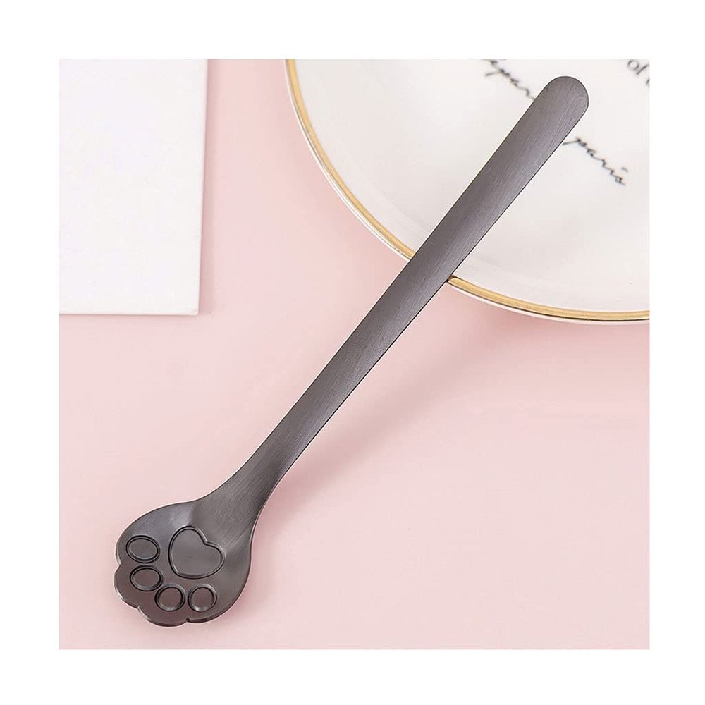 EARSHOT Tea Spoons Hollow Cat's Claw Spoon Stainless Steel Spoon Dessert Spoon Spoon Coffee Cereal Mixing Spoon Soup Spoons(Black)