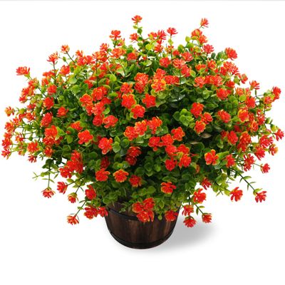 AevrBlos Artificial Mums Fall Flowers for Outdoors Fake Plants, 16 Bundles Faux Eucalyptus Flower Plants UV Resistant No Fade Faux Shrubs Home Garden Thanksgiving Porch Patio Autumn Decoration