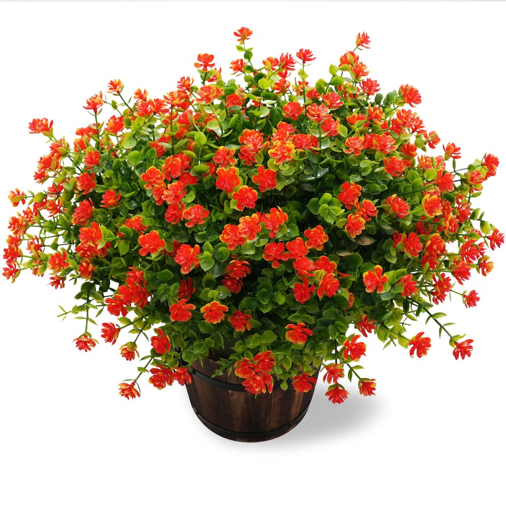 AevrBlos Artificial Mums Fall Flowers for Outdoors Fake Plants, 16 Bundles Faux Eucalyptus Flower Plants UV Resistant No Fade Faux Shrubs Home Garden Thanksgiving Porch Patio Autumn Decoration