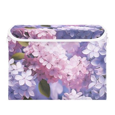 Tatenale Collapsible Storage Bins with Lids Decorative Fabric Storage Cubes Closet Organizer and Storage Basket Boxes Containers for Clothes Box Chest Folding Rectangle Hydrangea Purple Pink