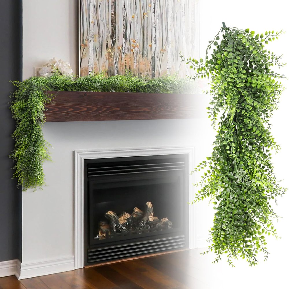 AwnPro 25PCS Artificial Vine Green Leaf Garland 20" Fake Hanging Leaves Faux Foliage Plants for Wedding Party Garden Home Office Wall Decoration (Green)