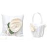EINCORN Small Flower Girl Basket with Flowers White Wedding Ring Pillow Ring Bearer Pillows Ring Bearer Cushion for Ceremony view 3