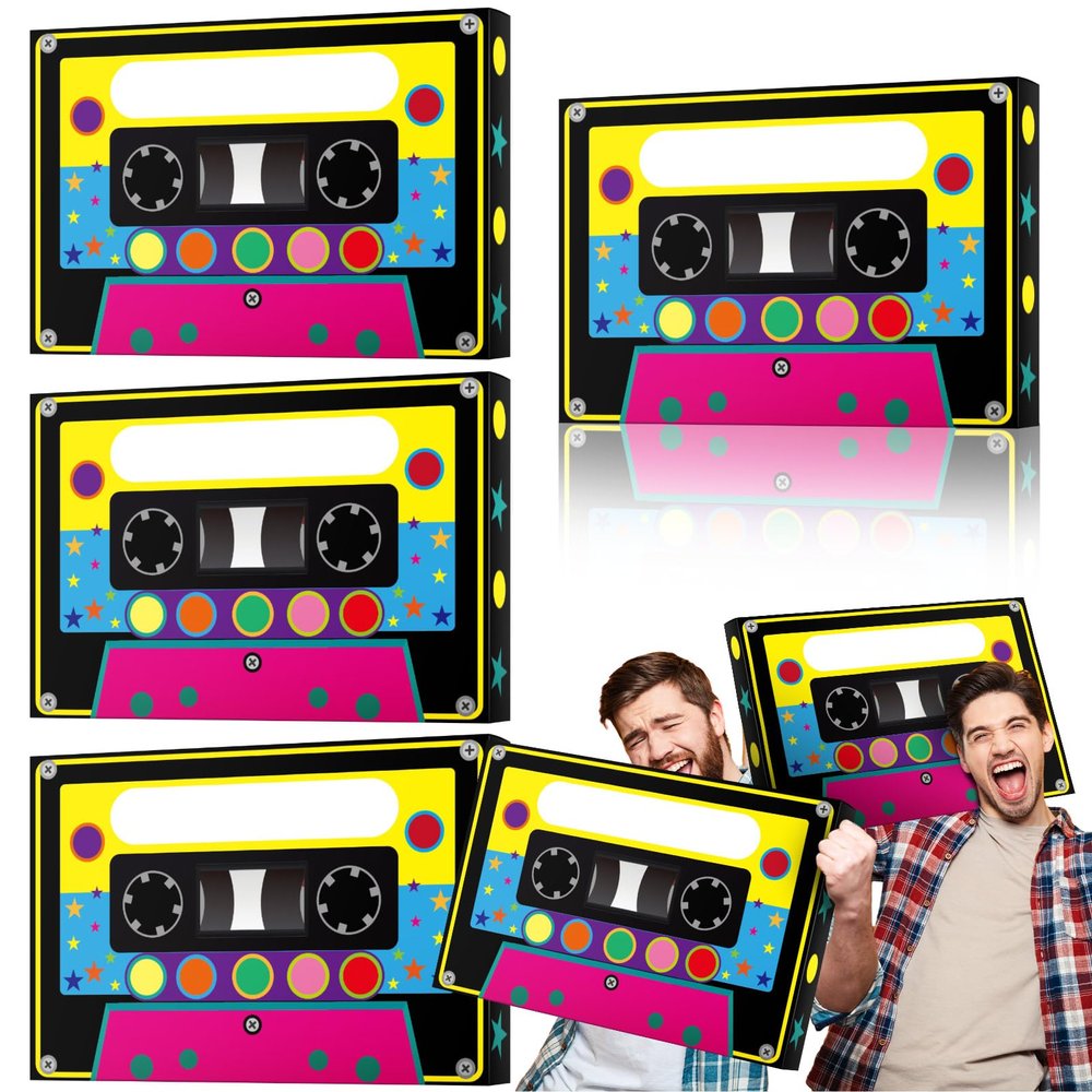 Fuyoooo 4 Pcs 80s 90s Party Favor Boxes 16 x 10 in Large Cassette Player Party Treat Boxes Boom Cassette Tape Hip Hop Decor for Retro 1980s 1990s Christmas Decor Music Neon Birthday Supplies(Classic)