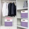 Bagnizer 13x13 Cube Storage Bins, Collapsible Fabric Storage Box, 4 Pack Closet Baskets with Handles for Organizing, Shelf, Toys, Clothes, Home, Office, Nursery (Purple&White) view 2