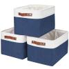 Bagnizer Storage Bins Large Fabric Storage Baskets for Shelves 3 Pack, Decorative Linen Closet Baskets with Handles for Organizing, Shelf, Clothes, Home, Office, 15x11x9.5Inches (NavyBlue&White) view 1