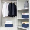 Bagnizer Storage Bins Large Fabric Storage Baskets for Shelves 3 Pack, Decorative Linen Closet Baskets with Handles for Organizing, Shelf, Clothes, Home, Office, 15x11x9.5Inches (NavyBlue&White) view 2