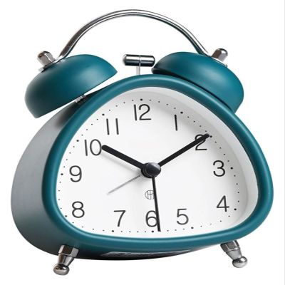 LAGEON Vintage Alarm ClockAlarm Clocks for Heavy Sleepers Silent Metal Twin Bell Alarm Clock, Retro Alarm Clocks Bedside with Night Light Function(Blue)