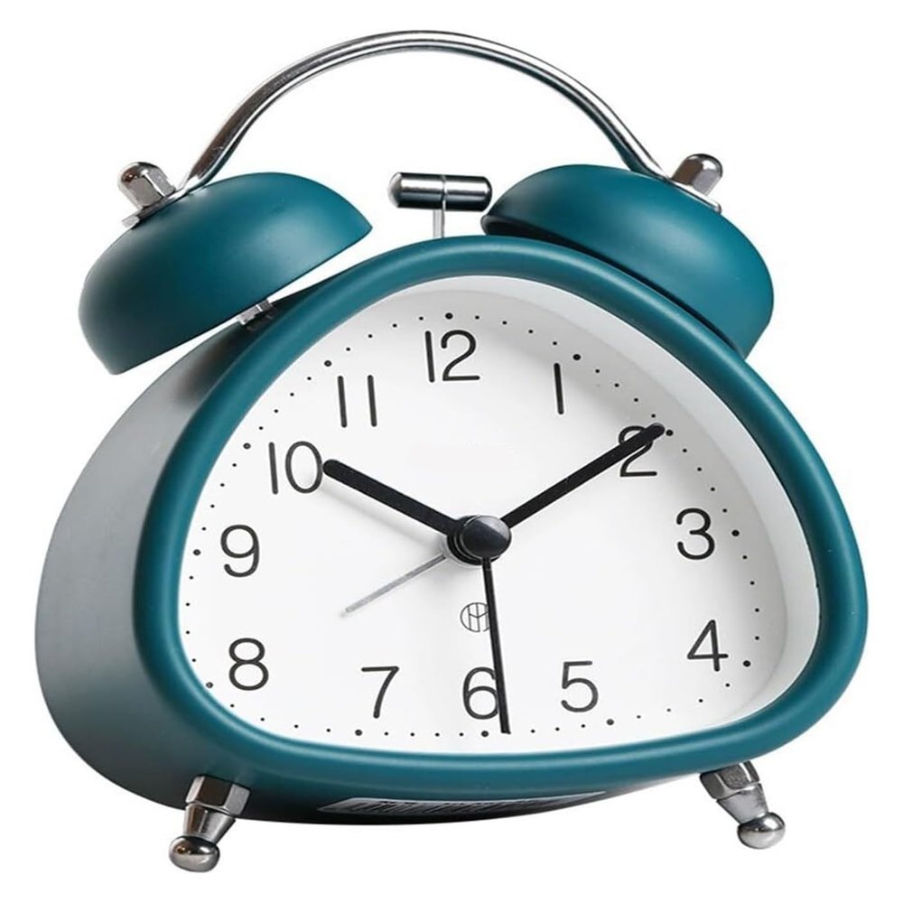 LAGEON Vintage Alarm ClockAlarm Clocks for Heavy Sleepers Silent Metal Twin Bell Alarm Clock, Retro Alarm Clocks Bedside with Night Light Function(Blue)