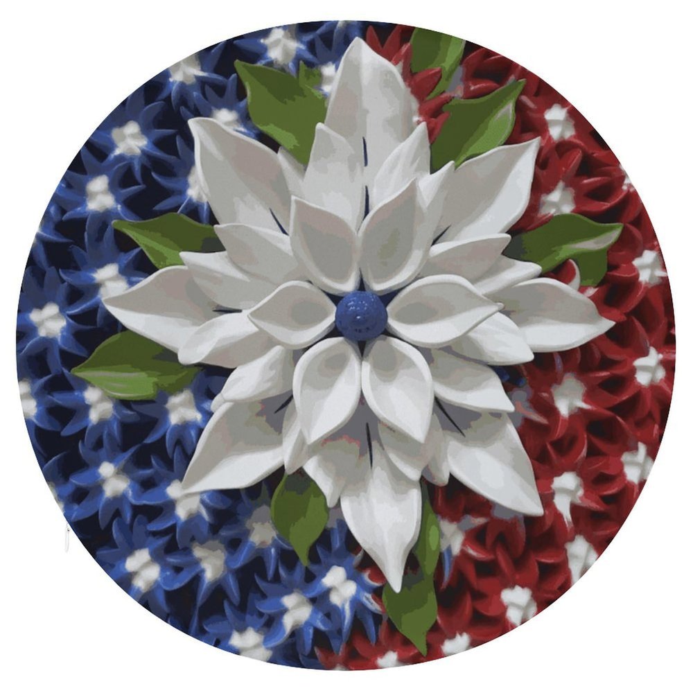 Dwrepo Round Seat Cushion America Patriotic Flower Chair Cushions Non Slip Removable Chair Pad Stool Cushion Stool Seat Cover for Couch Sofa Floor Office Kitchen 15.3 Inch