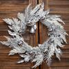 BINFEN 20" Silver Christmas Wreaths for Front Door, Silver Berry Leaves Bells Balls Xmas Wreath with White Fake Pampas Grass, Door Reef for Windows Fireplaces Walls, Front Porch Indoor and Outdoor view 1