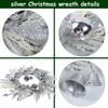 BINFEN 20" Silver Christmas Wreaths for Front Door, Silver Berry Leaves Bells Balls Xmas Wreath with White Fake Pampas Grass, Door Reef for Windows Fireplaces Walls, Front Porch Indoor and Outdoor view 3
