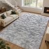 Zentavio Grey and White Area Rugs for Living Room Large Men Room Carpet 6x9 Bedroom Fluffy Furry Shag Aesthetic Plush High Pile Floor Rug for Kids Room Dorm Home Decor Tie-Dyed Grey White view 1