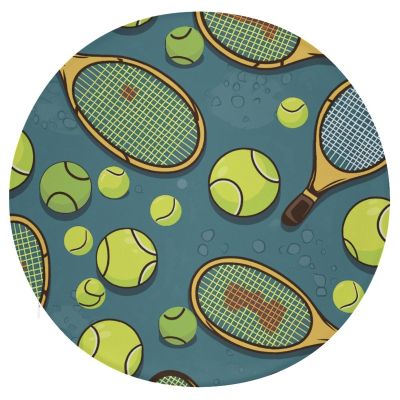 Dwrepo Round Seat Cushion Funny Tennis Racquets and Tennis Balls Chair Cushions Non Slip Removable Chair Pad Stool Cushion Stool Seat Cover for Couch Sofa Floor Office Kitchen 15.3 Inch