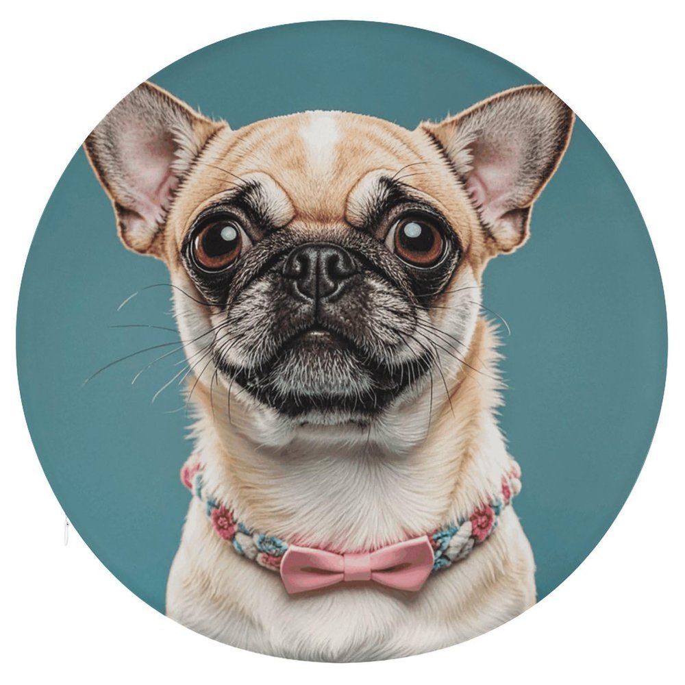 Dwrepo Round Seat Cushion Cute Chihuahua Pug Chair Cushions Non Slip Removable Chair Pad Stool Cushion Stool Seat Cover for Couch Sofa Floor Office Kitchen 15.3 Inch