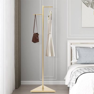 Genseino Portable Clothing Rack, Triangle Base Coat Rack with Anti-Slip Feet, Retail Display Racks Clothing Racks for Hanging Clothes, Skirt Jacket Coat Gold