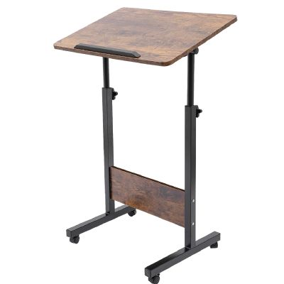 Pinelicorn Mobile Standing Desk with Wheels, White Rolling Computer Desk, Adjustable Height Desktop Sit Stand Desk 24x16 Inch (Brown, 1624)