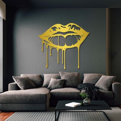 Gasijet Dripping Lips Metal Wall Art, Kiss Lips Wall Decor, Romantic Home Decor, Modern Wall Decor, Personalized Metal Sign, Home Decor Living Room, Bedroom Art (Gold, 44"x39"|112x99cm)