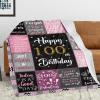 Gypsophila 100th Birthday Gifts for Women Blanket, 100th Birthday Party Supplies Decorations, Happy 100th Birthday Gifts for 100 Year Old Woman, 1924 Gifts for 100th Birthday Women Mom Grandma view 2