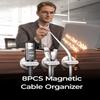 8 Pack Magnetic Cable Clips Organizer, LISEN Cord Holder for Nightstand [Smooth Adjustable] Adhesive Organizer for Cords Under Desk for Home Office Desk Car Wall Desktop Nightstand-White view 2