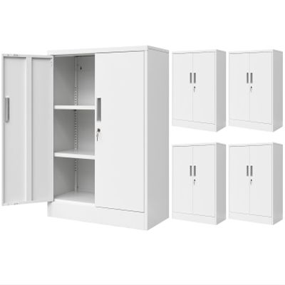 5 Pieces Metal Storage Cabinets with Shelves and Doors, Locking storage Cabinet for Kitchen, Entryway, Living Room, Home Office, Garage, Utility Room and Basement, 36.2" H x 31.5" W x 15.7" D (White)