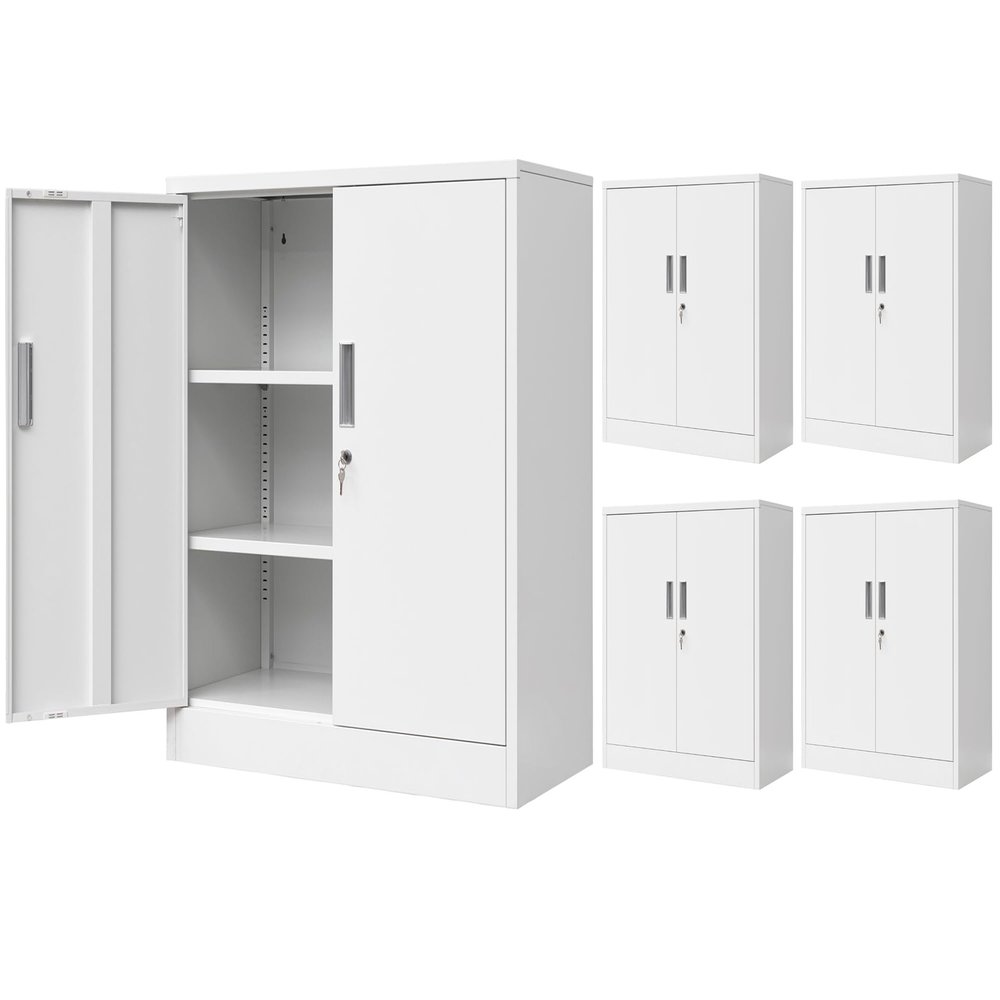 5 Pieces Metal Storage Cabinets with Shelves and Doors, Locking storage Cabinet for Kitchen, Entryway, Living Room, Home Office, Garage, Utility Room and Basement, 36.2" H x 31.5" W x 15.7" D (White)
