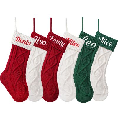 SINKSONS Personalized Christmas Stocking - Custom Name Family Christmas Stocking, 18 Large Knitted Xmas Stocking, Ideal for Kids & Fireplace Dcor (7 pcs)