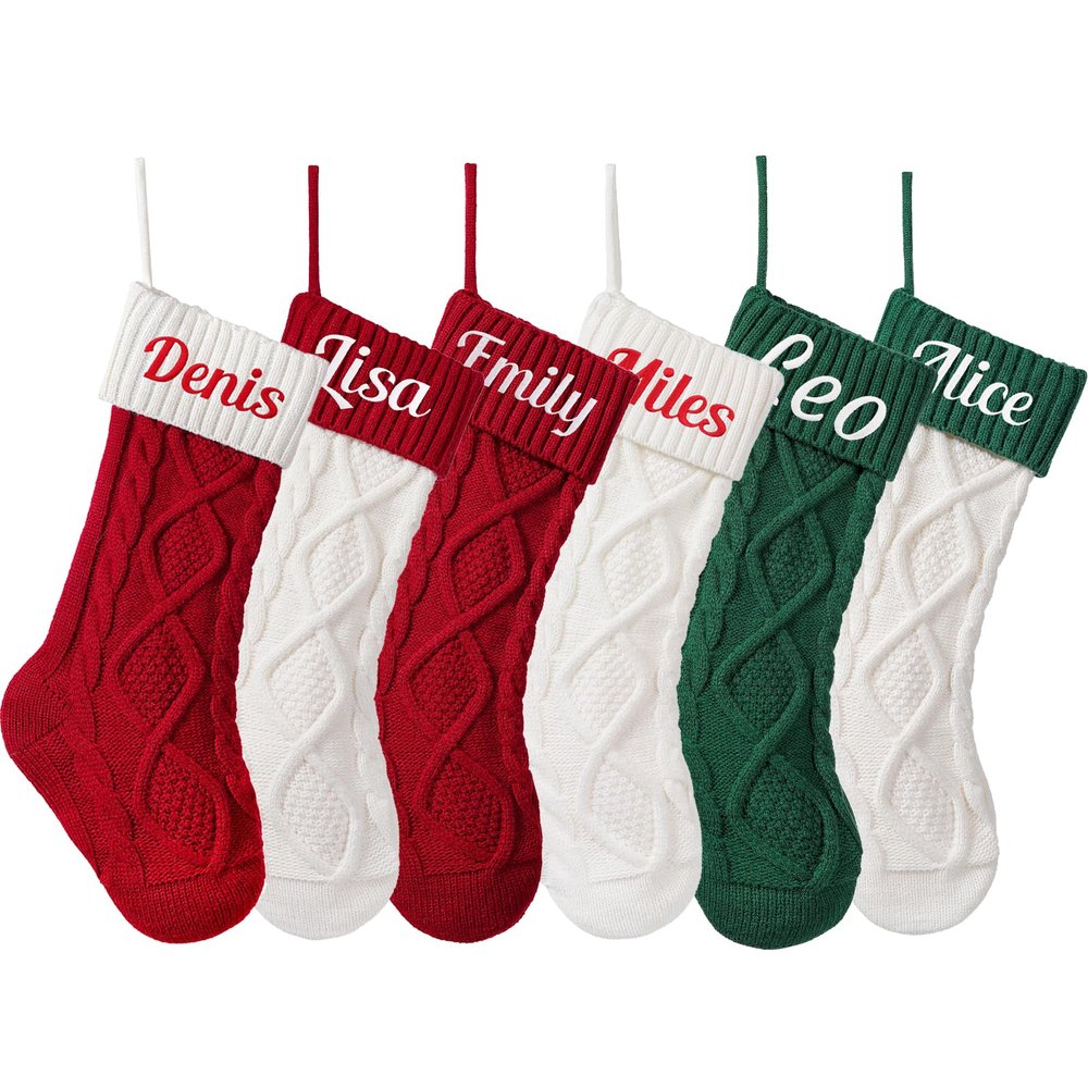 SINKSONS Personalized Christmas Stocking - Custom Name Family Christmas Stocking, 18 Large Knitted Xmas Stocking, Ideal for Kids & Fireplace Dcor (7 pcs)