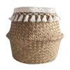 Shouhengda Woven Seagrass Plant Basket, Hand Woven Belly Basket with Handles, Storage, Decoration, Laundry, Picnic, Grocery (8.7 * 8.7 * 7.9in) view 1
