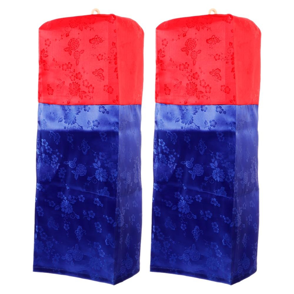 LUOZZY 2pcs Korean Traditional Lantern Pendant Red and Blue Lanterns Handmade Fabric Lanterns for Restaurants Bar Classrooms Garden