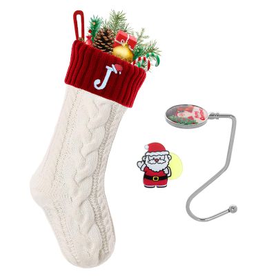 guccde Christmas Stockings with Initials, Personalized Embroidered Monogram 18 Inches Knitted Christmas Stockings Fireplace Xmas Stockings for Kids,Family Holiday Party Decoration White Red Letter J
