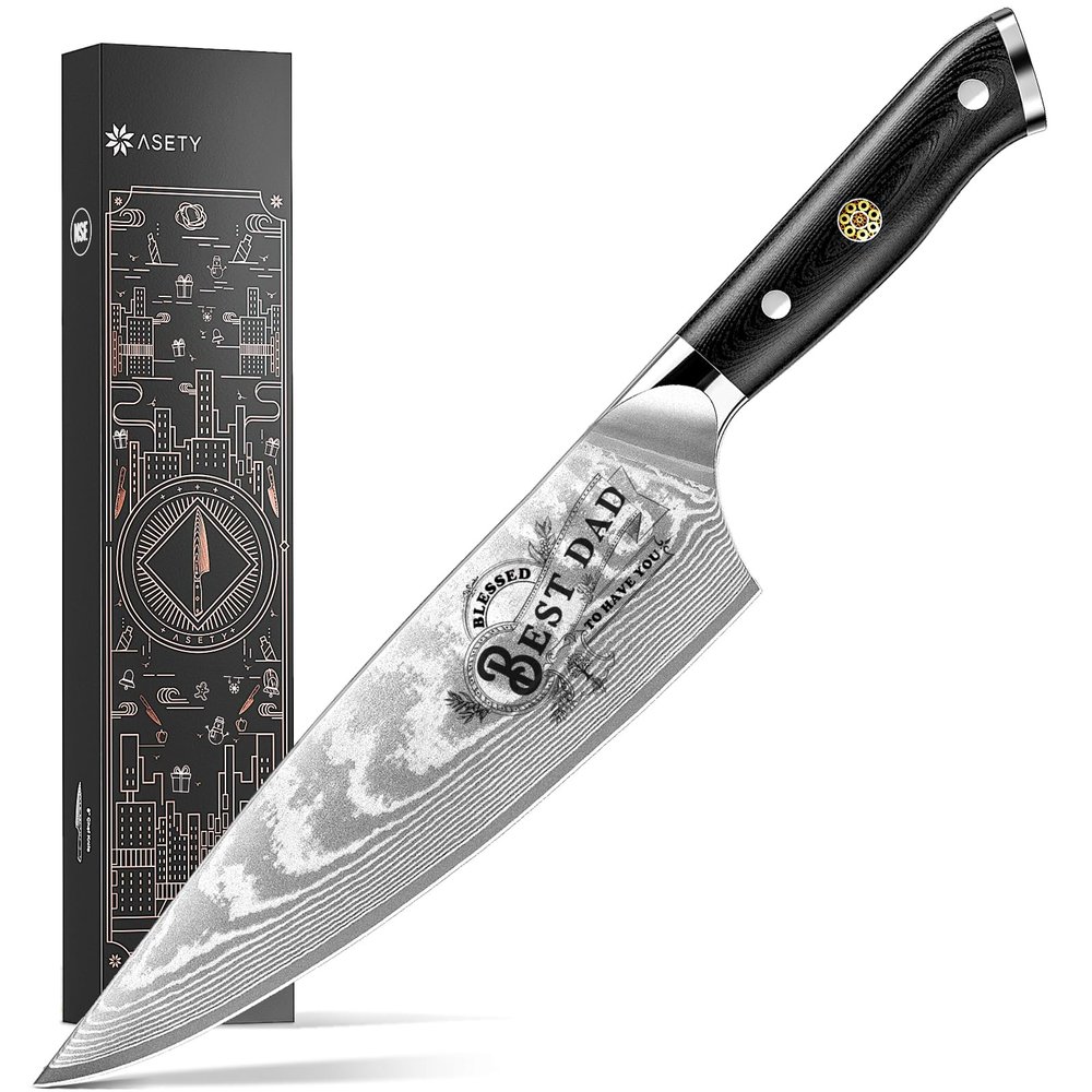 ASETY Men Gifts: Damacus Chef Knife - Gifts for Dad, Birthday Gift from Daughter Son Kids, Full Tang G10 Handle, Christmas, Thanksgiving Best Dad Ever