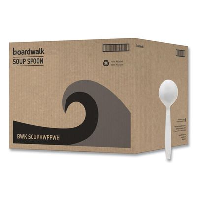Boardwalk Heavyweight Polypropylene Cutlery, Soup Spoon, White, 1000/Carton