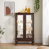lunhung 3-Tier Lighted Glass Display Curio Cabinet with 2 Tempered Glass Doors,Curio Case with Mirrored Back Panel & Adjustable Shelves,Wine Artwork Display Cabinet for Living Room,Kitchen(Cherry) view 1