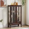 lunhung 3-Tier Lighted Glass Display Curio Cabinet with 2 Tempered Glass Doors,Curio Case with Mirrored Back Panel & Adjustable Shelves,Wine Artwork Display Cabinet for Living Room,Kitchen(Cherry) view 3