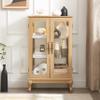 lunhung 3-Tier Lighted Glass Display Curio Cabinet with 2 Tempered Glass Doors,Curio Case with Mirrored Back Panel & Adjustable Shelves,Wine Artwork Display Cabinet for Living Room,Kitchen(Oak) view 1