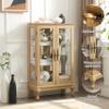 lunhung 3-Tier Lighted Glass Display Curio Cabinet with 2 Tempered Glass Doors,Curio Case with Mirrored Back Panel & Adjustable Shelves,Wine Artwork Display Cabinet for Living Room,Kitchen(Oak) view 4