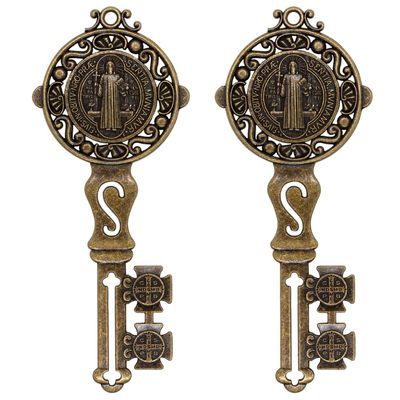 Saint Benedict Medal Key | Beautiful 5" Wall Pendant | Bronze-Tone Finish | Great Catholic Housewarming Gift | Spiritual Protection for Home (Saint Benedict Keys, 2, Pack)