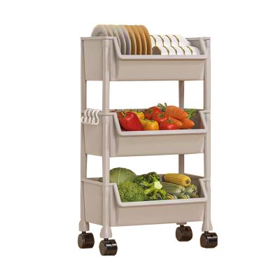 VXHCS Rolling Storage Cart 3/4/5 Tier Rolling Cart Organizer, Save Space Plastic Rolling Cart with Lockable Wheels for Kitchen, Dining Room, Living Room(Three Ayer)